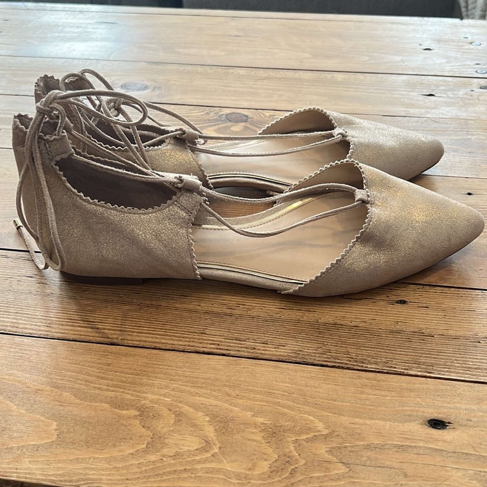 Jessica Simpson lace up tan metallic ballet flats - Picture 2 of 7